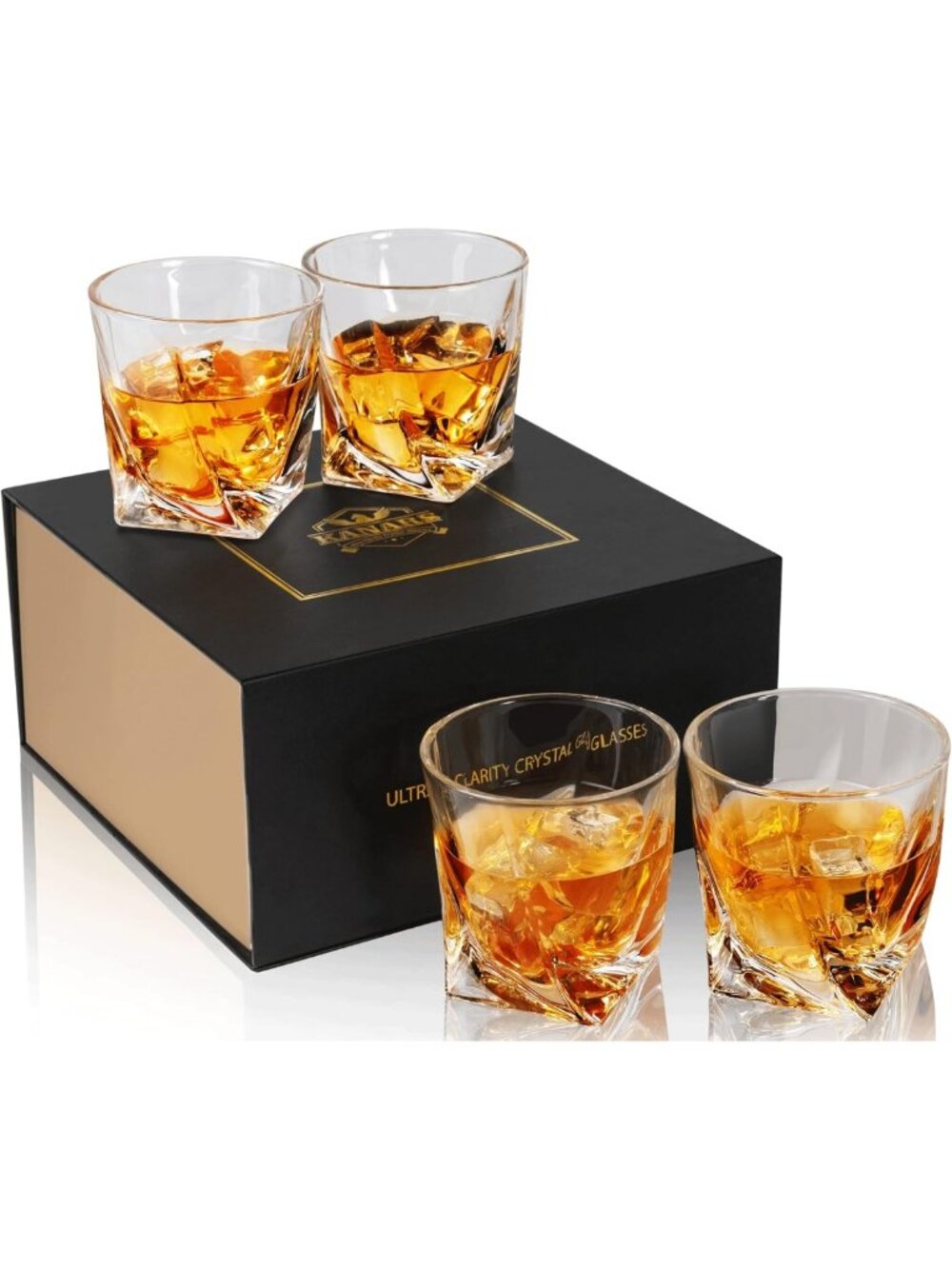 Elegant Crystal Old Fashioned Whiskey Glasses Set of 4 - 10 Oz Cocktail Tumblers